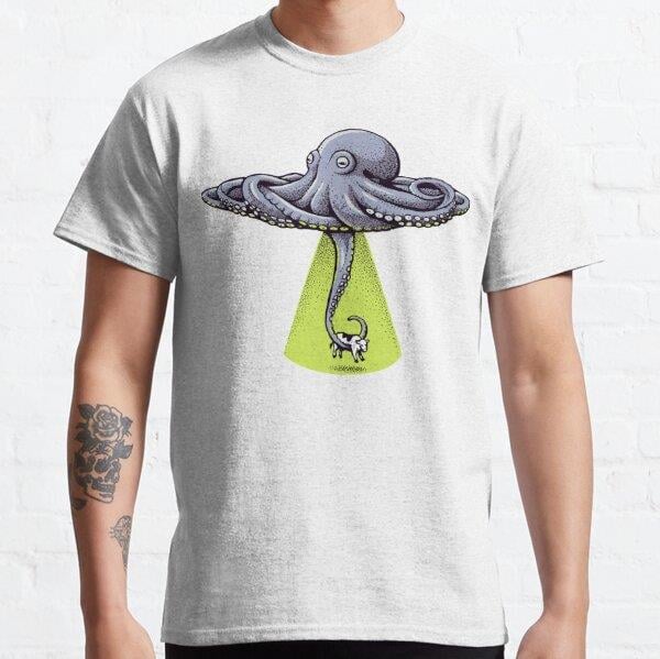 Unisex UFO (Unidentified Flying Octopus) Baskılı T-Shirt (Rahat Kalıp Tişört)