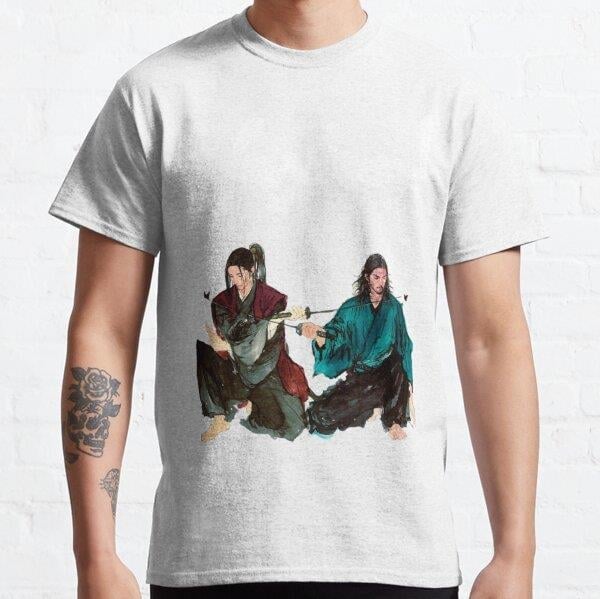 Unisex VAGABOND Musashi and Kojiro Tasarım Baskılı T-Shirt (Rahat Kalıp Tişört)