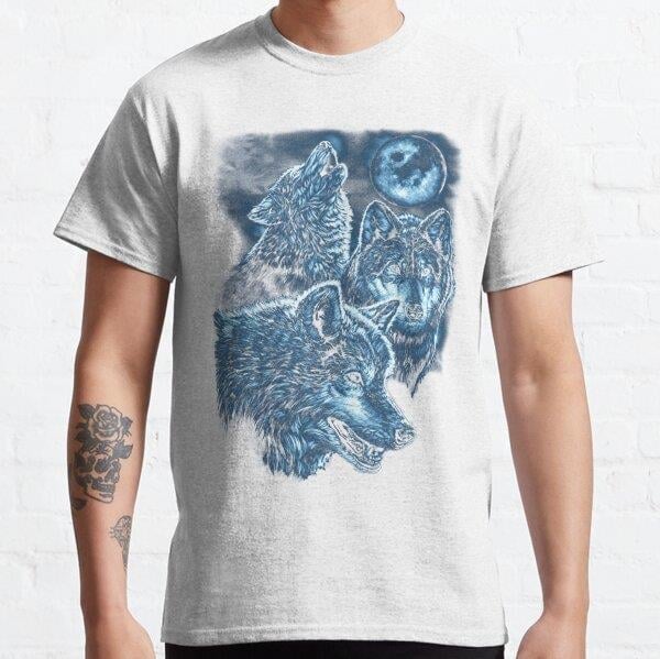 Unisex Wolves Moon Baskılı T-Shirt (Rahat Kalıp Tişört)
