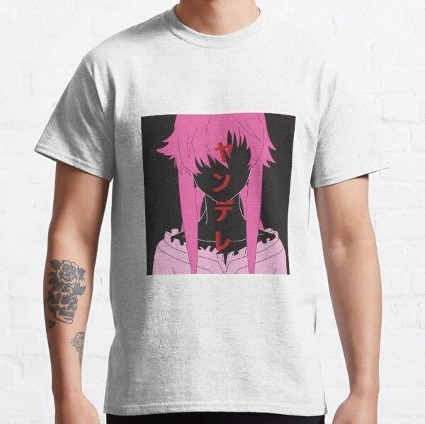 Unisex Yuno Gasai Yandere Tasarım Baskılı T-Shirt (Rahat Kalıp Tişört)