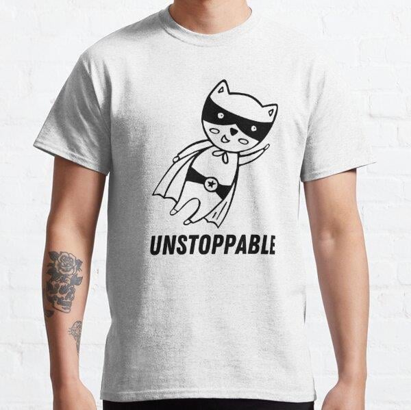 Unstoppable Superhero Cat Tasarım Baskılı Tişört (bol kalıp t-shirt)