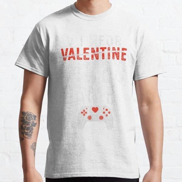 V is for Video Games Valentines Day Gamer Boys Gaming Gift Tasarım Baskılı Unisex Tişört (Bol kalıp t-shirt)