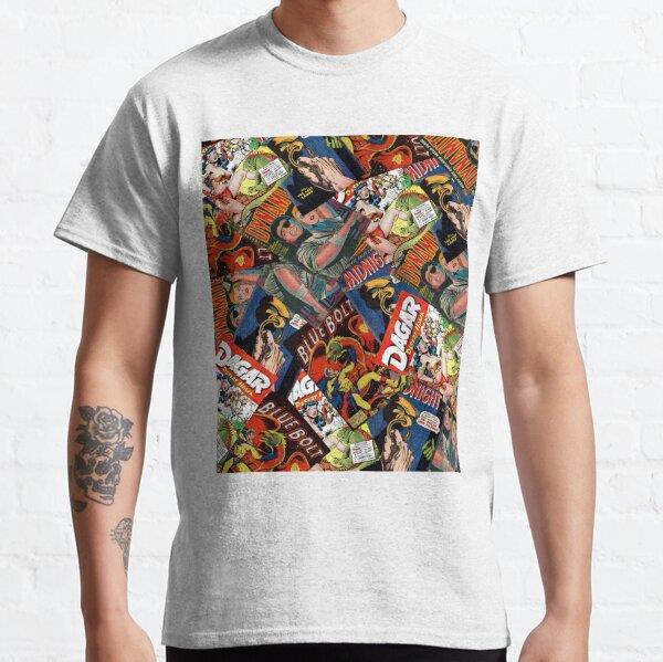 Vintage comics book super hero Tasarım Baskılı Tişört (bol kalıp t-shirt)