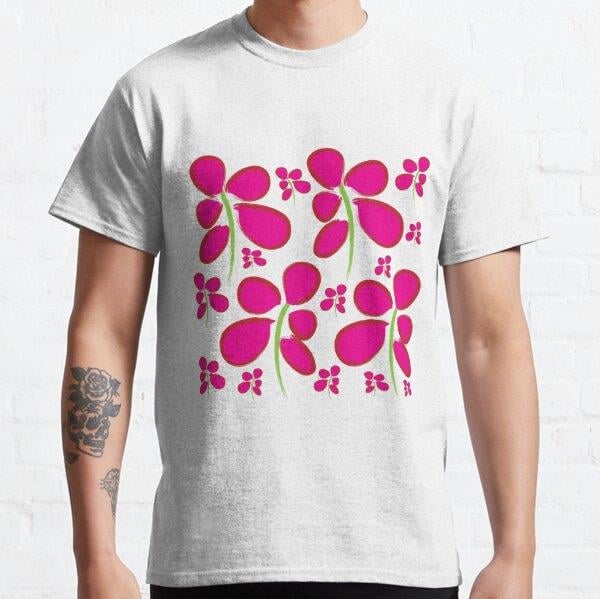 Watercolor Pink Flowers.  Tasarım Baskılı Tişört (bol kalıp t-shirt)