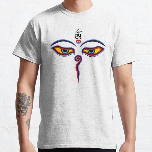 Wisdom Eyes Of Buddha - Bodhnath temple eyes Tasarım Baskılı T-Shirt (bol kalıp tişört)