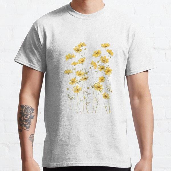 Yellow Cosmos Flowers Tasarım Baskılı Tişört (bol kalıp t-shirt)