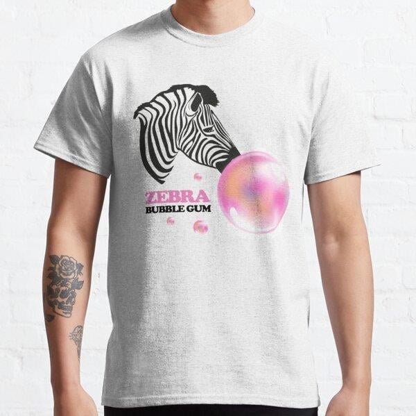 Zebra Bubble Gum Funny Cute Animal Print Pink Black N White Art Tasarım Baskılı Tişört (Bol kesim t-shirt)