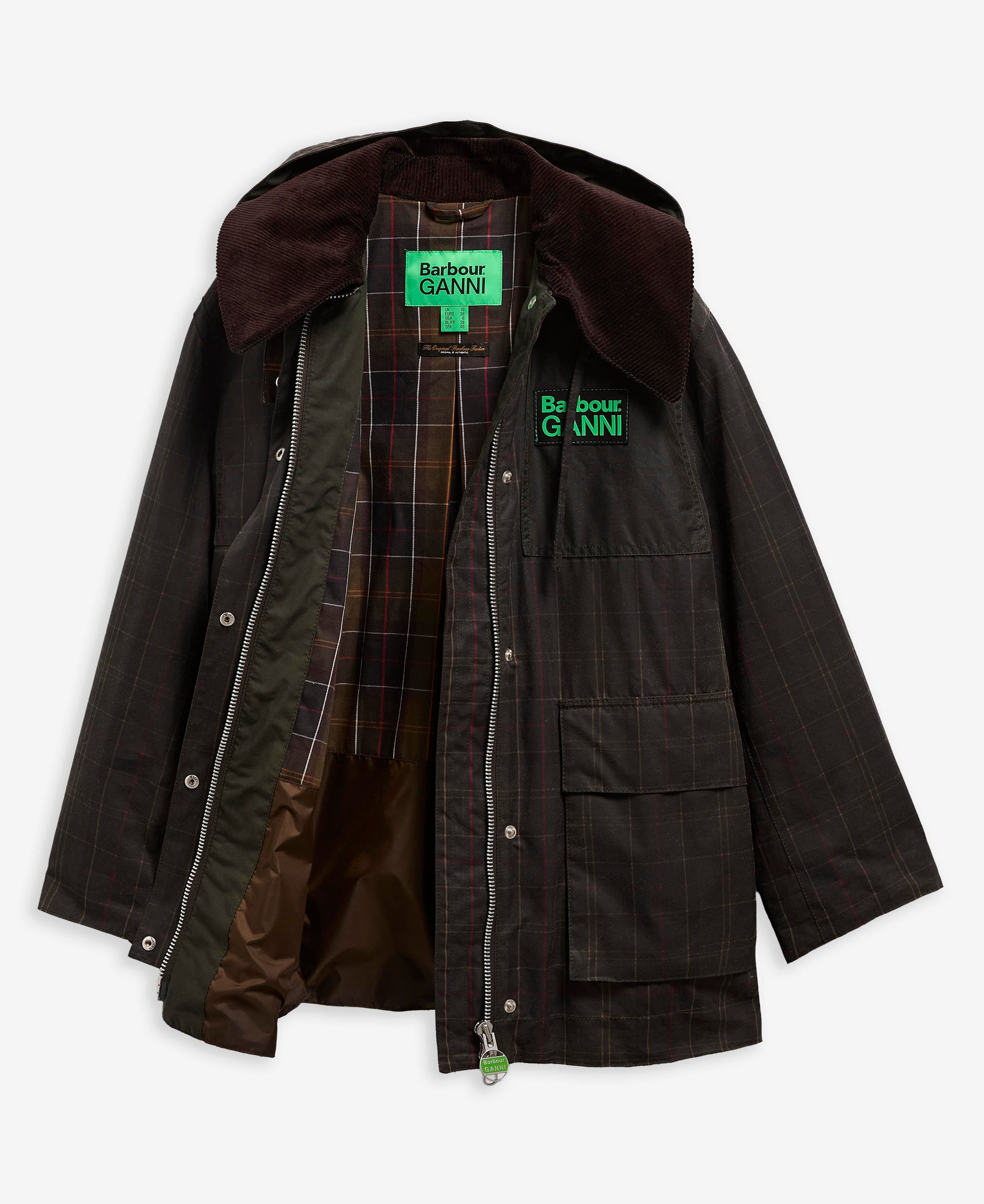 Barbour x Ganni Tartan Duffle Yağlı Ceket TN11 Classic Tartan-Fern