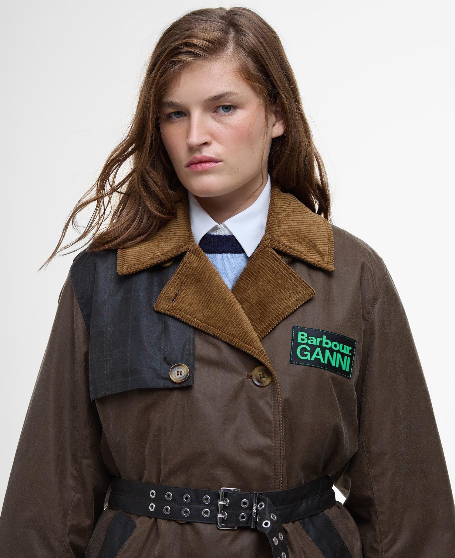 Barbour x GANNI Yağlı Trench Ceket BR51 Bark