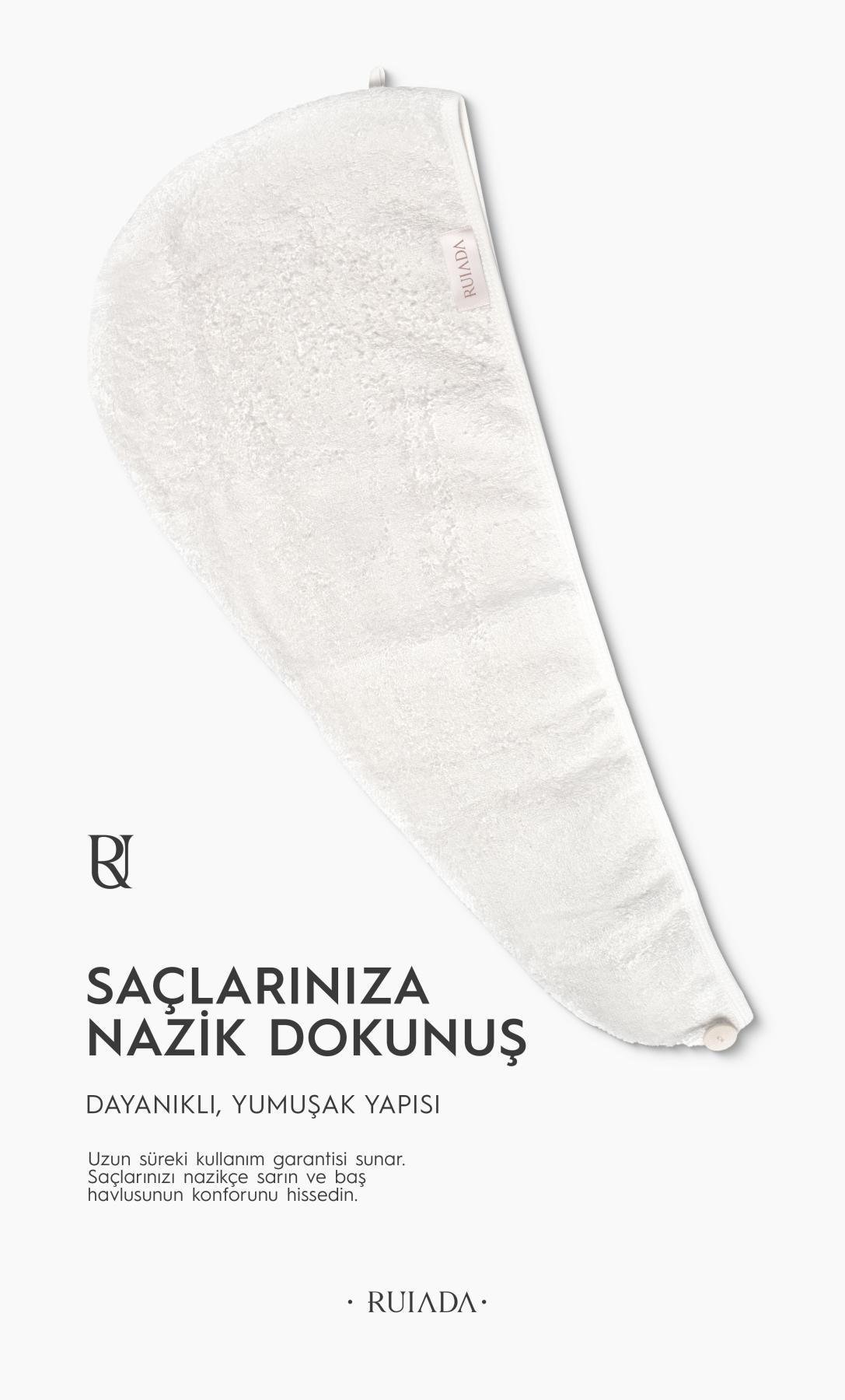 %100 Pamuk Saç Kurutma Bonesi/havlusu Lastikli Ve Düğmeli (Ekru)