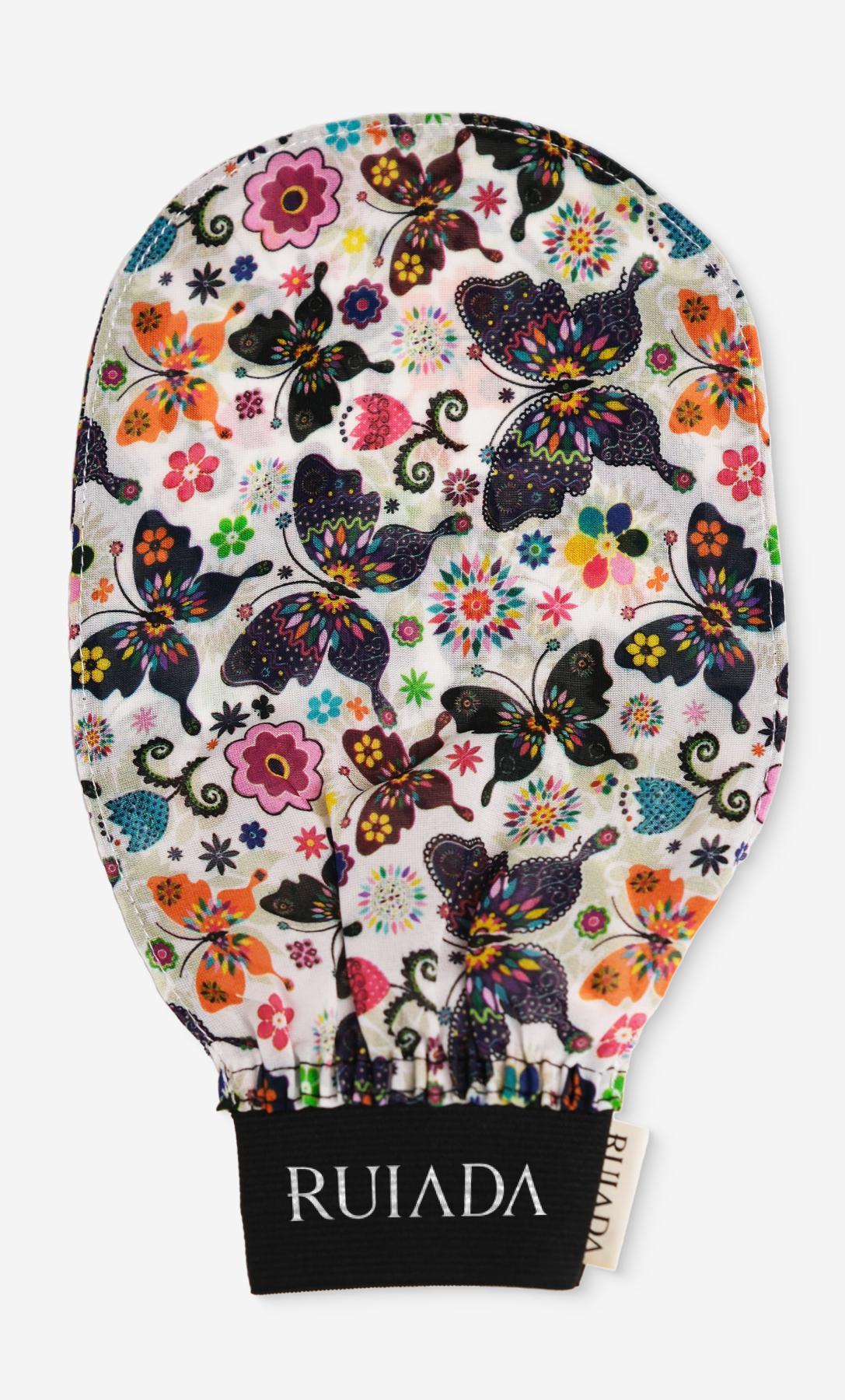 Flowers Series 50 Factor %100 Floş Ipek Ince Banyo Duş Kesesi Peeling Eldiveni (BUTTERFLY)