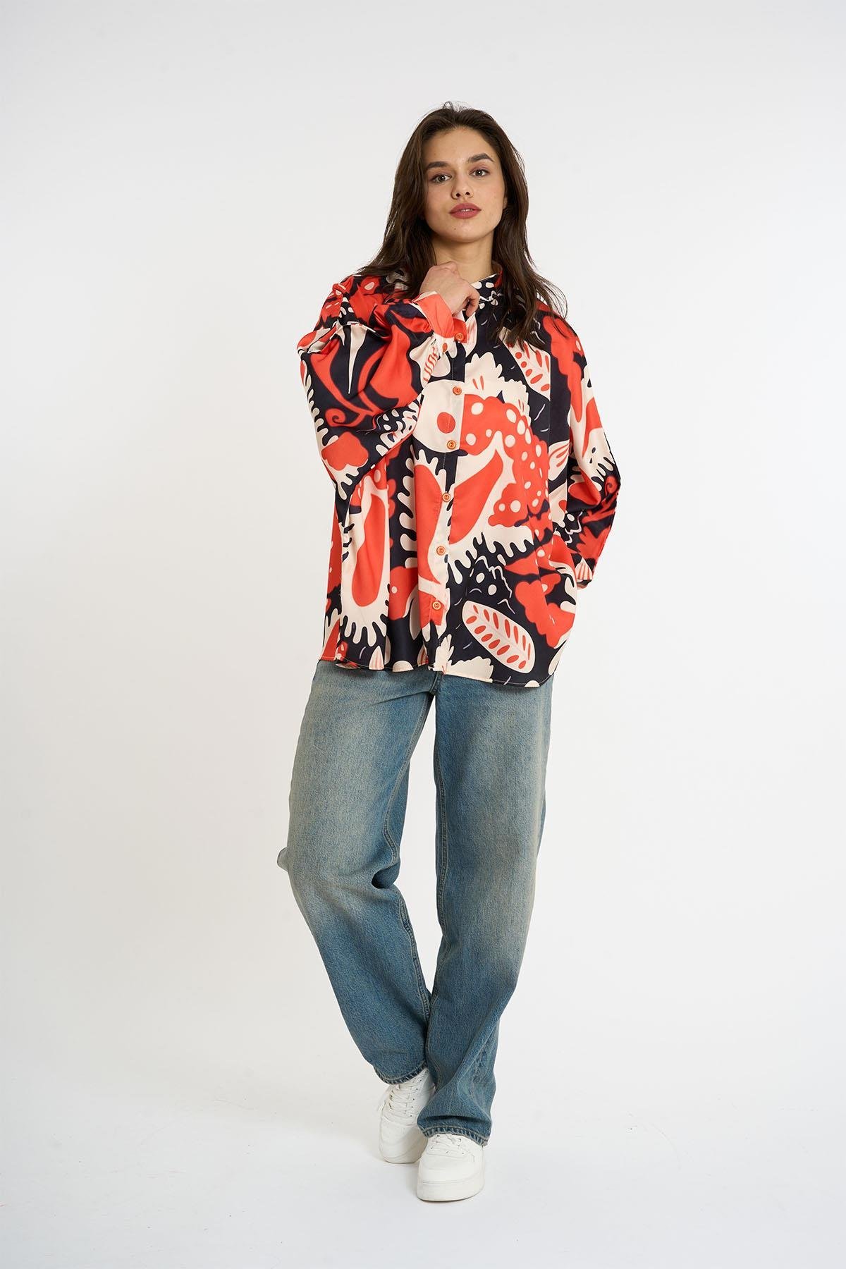 Patterned Satin Shirt | Orange