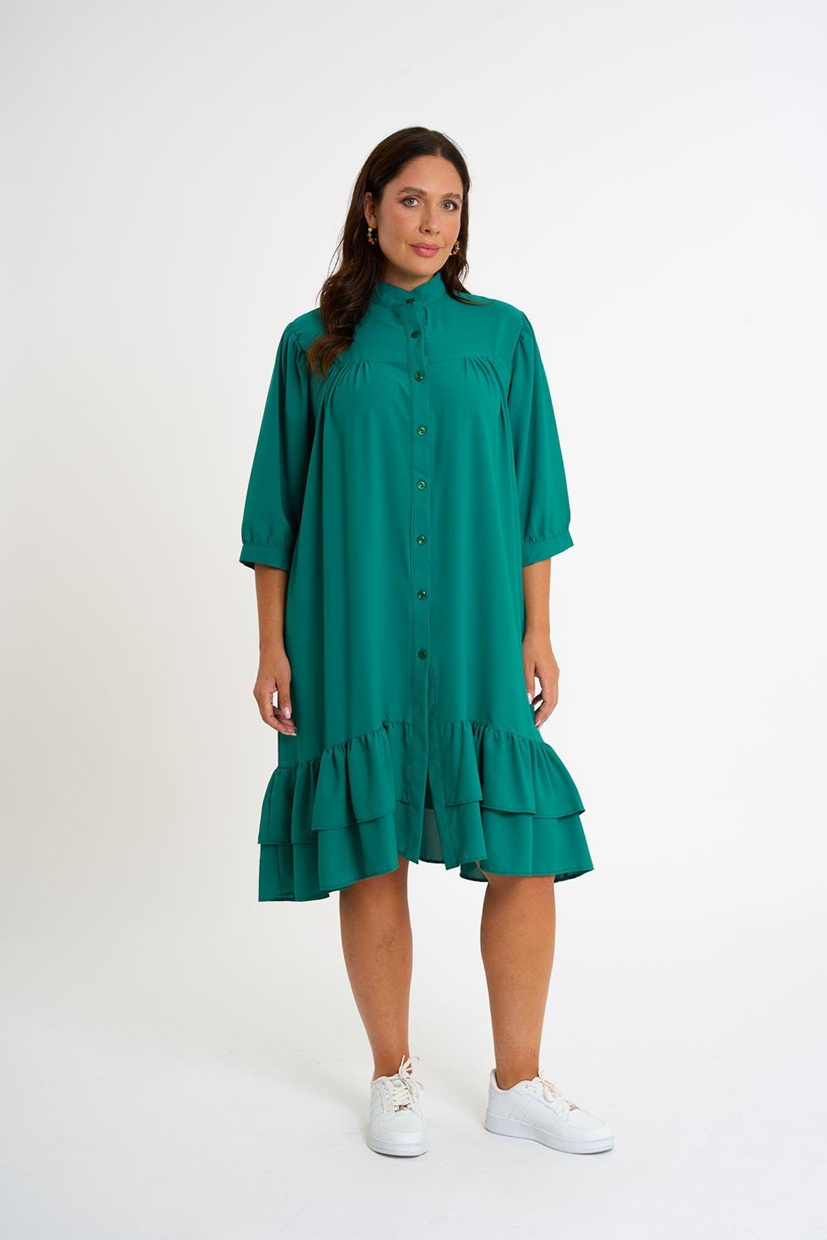 Ruffle Detailed Shirt Dress | Green