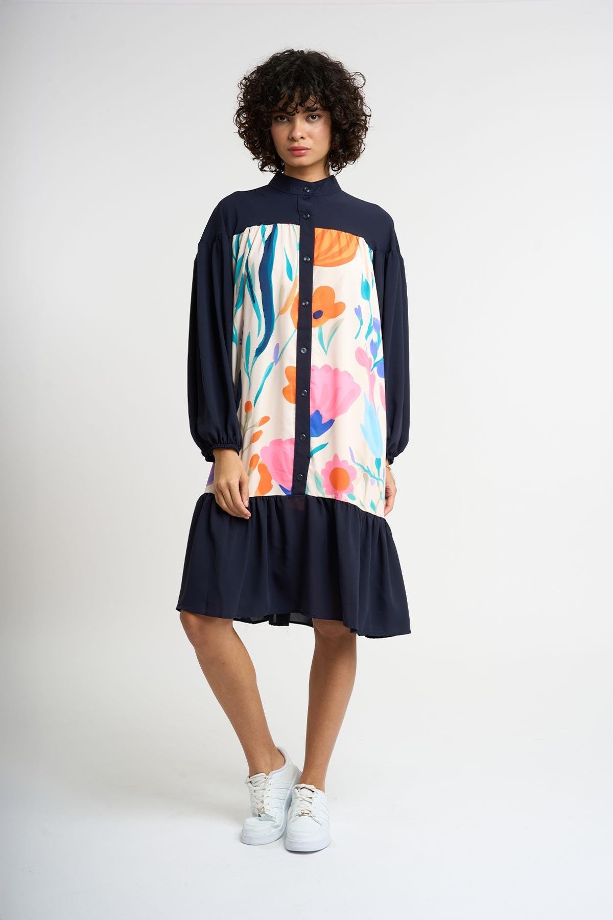Frilly Patterned Dress | Black