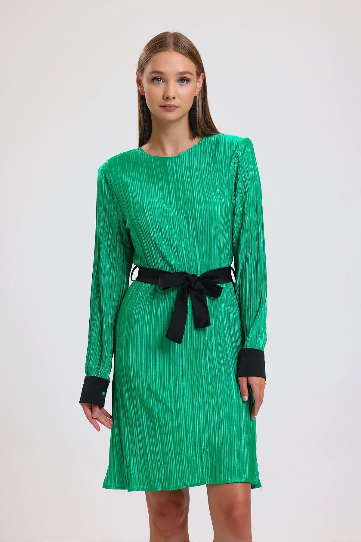 PİLELİ ELBİSE GREEN