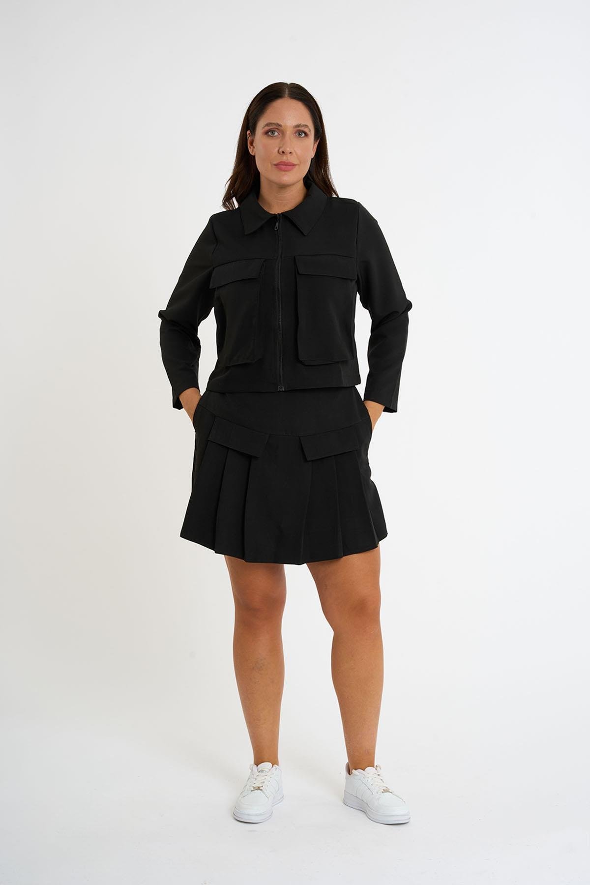 Ensemble jupe short en tissu crêpe | Noir