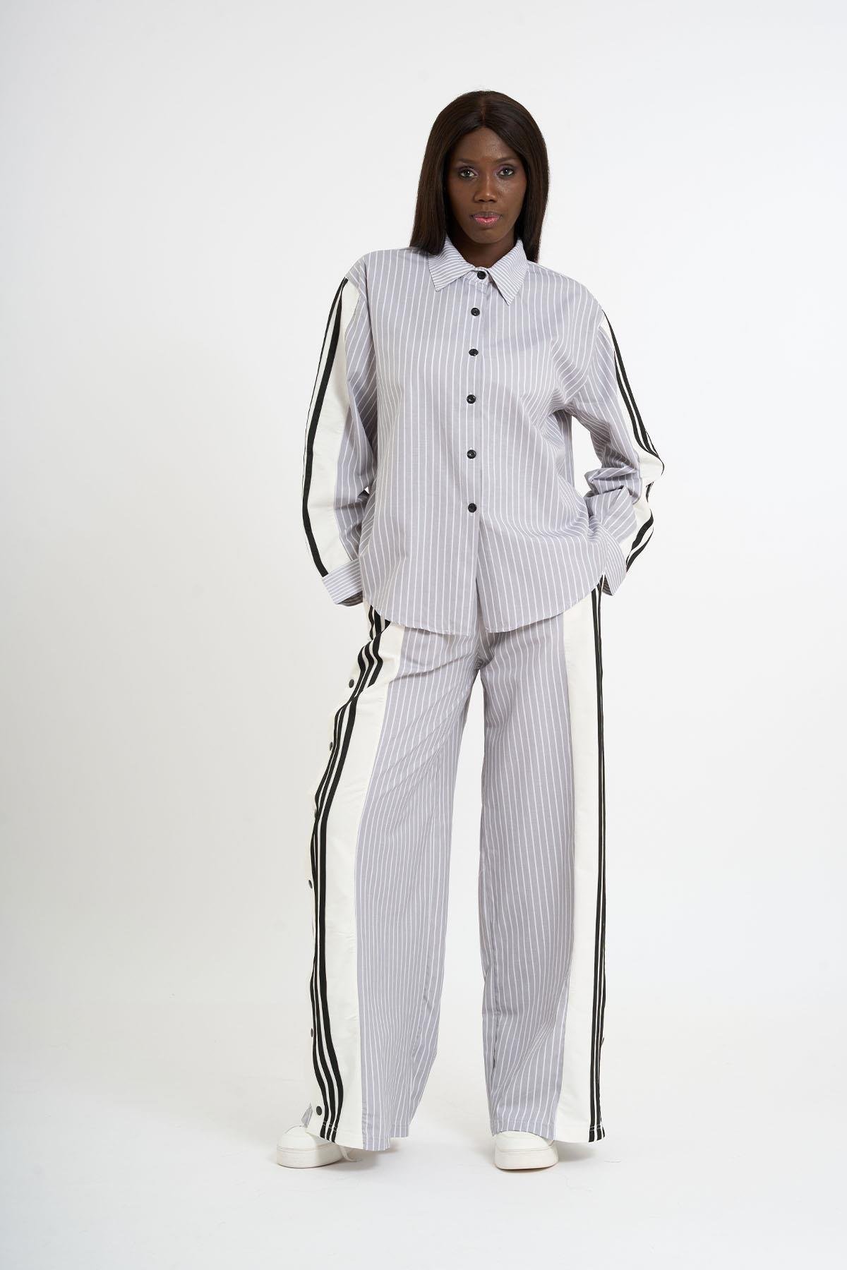Striped Co-Ord Set with Side Slits | Gray