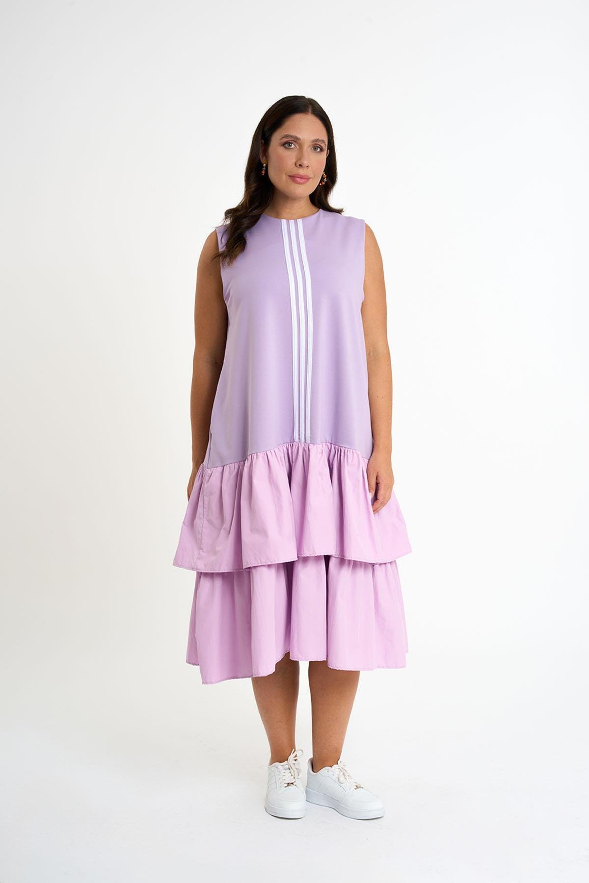 Zero Sleeve Ruffle Dress | lilac