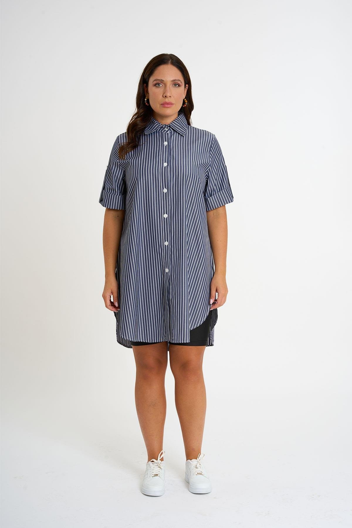 Chemise rayée détaillée fendue | anthracite