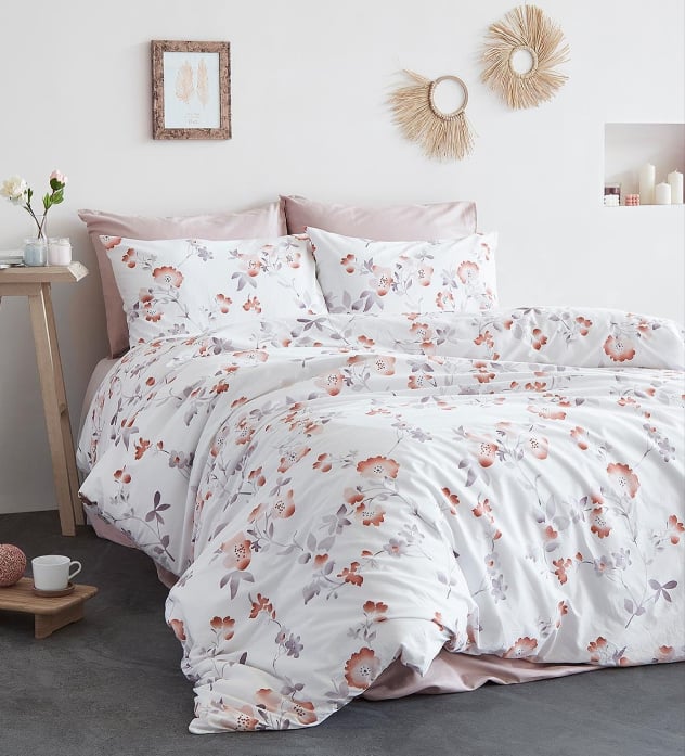İyi Geceler İstanbul Poplin Lily Çift Kişilik Pembe Nevresim Takımı