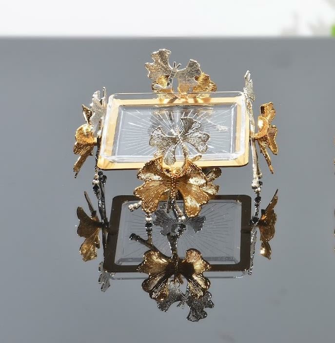 Koşar Gold Kelebek Detaylı Kare Cam Servis Tabağı