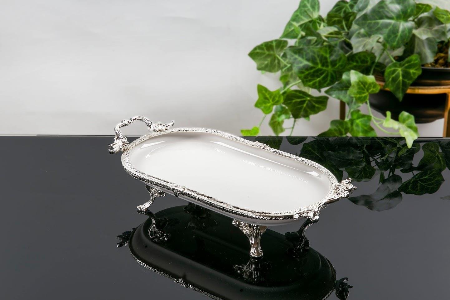 Koşar Gümüş Kulplu Porselen 25x15 Cm Oval Sunum Tabağı