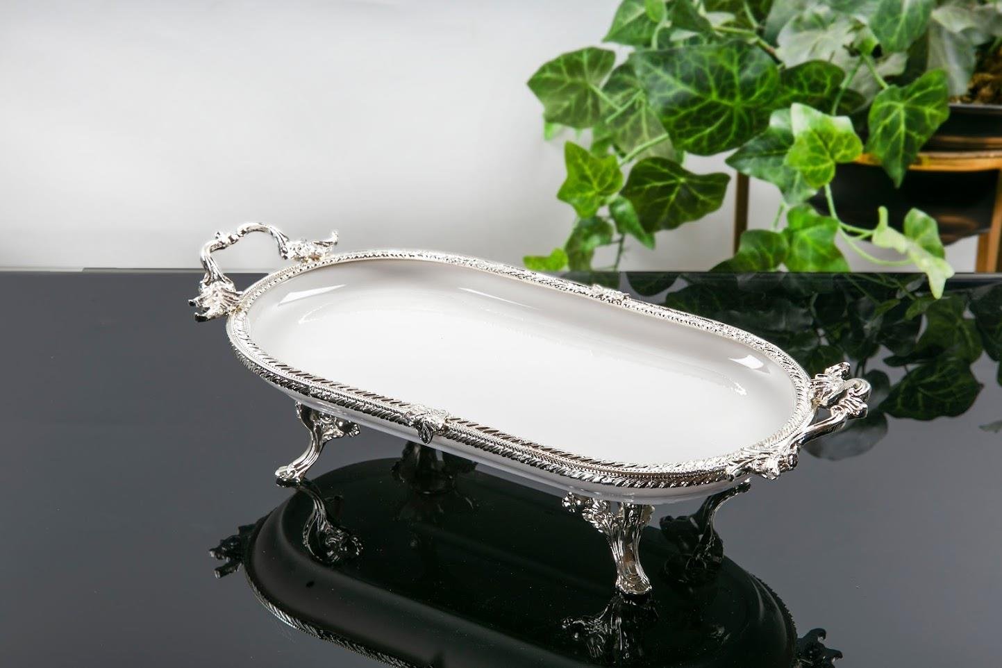 Koşar Gümüş Kulplu Porselen 30x16 Cm Oval Sunum Tabağı