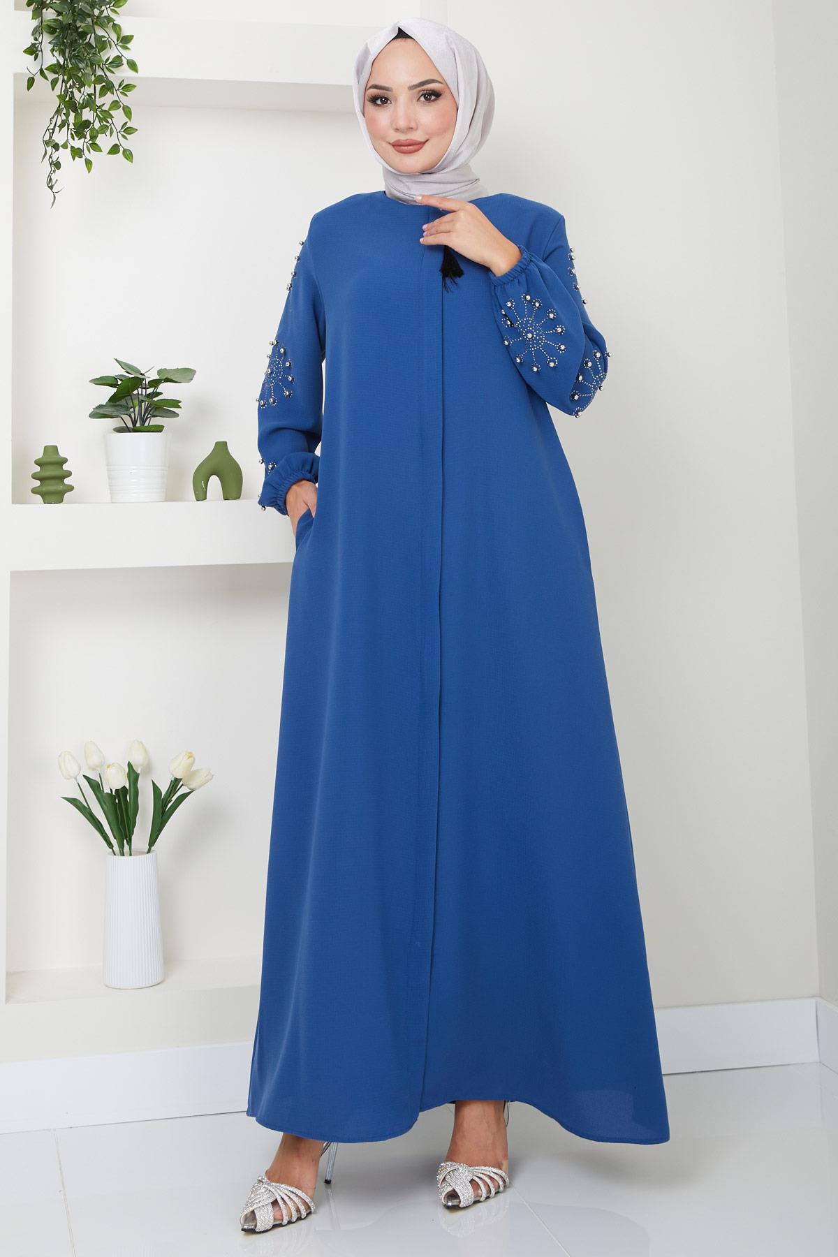 Kolu Taşlı ve İncili Ferace İndigo SS2494