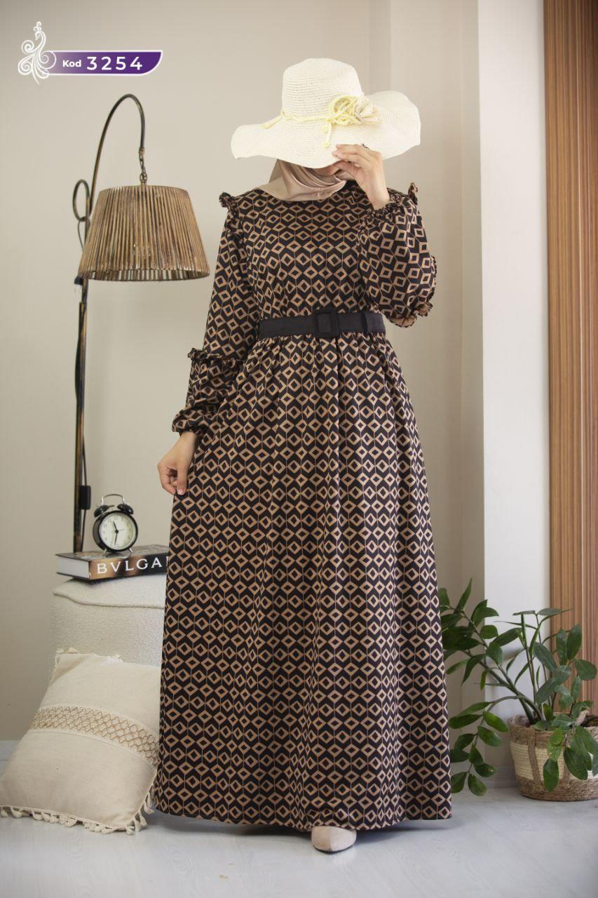 3254 Desenli Elbise - Siyah