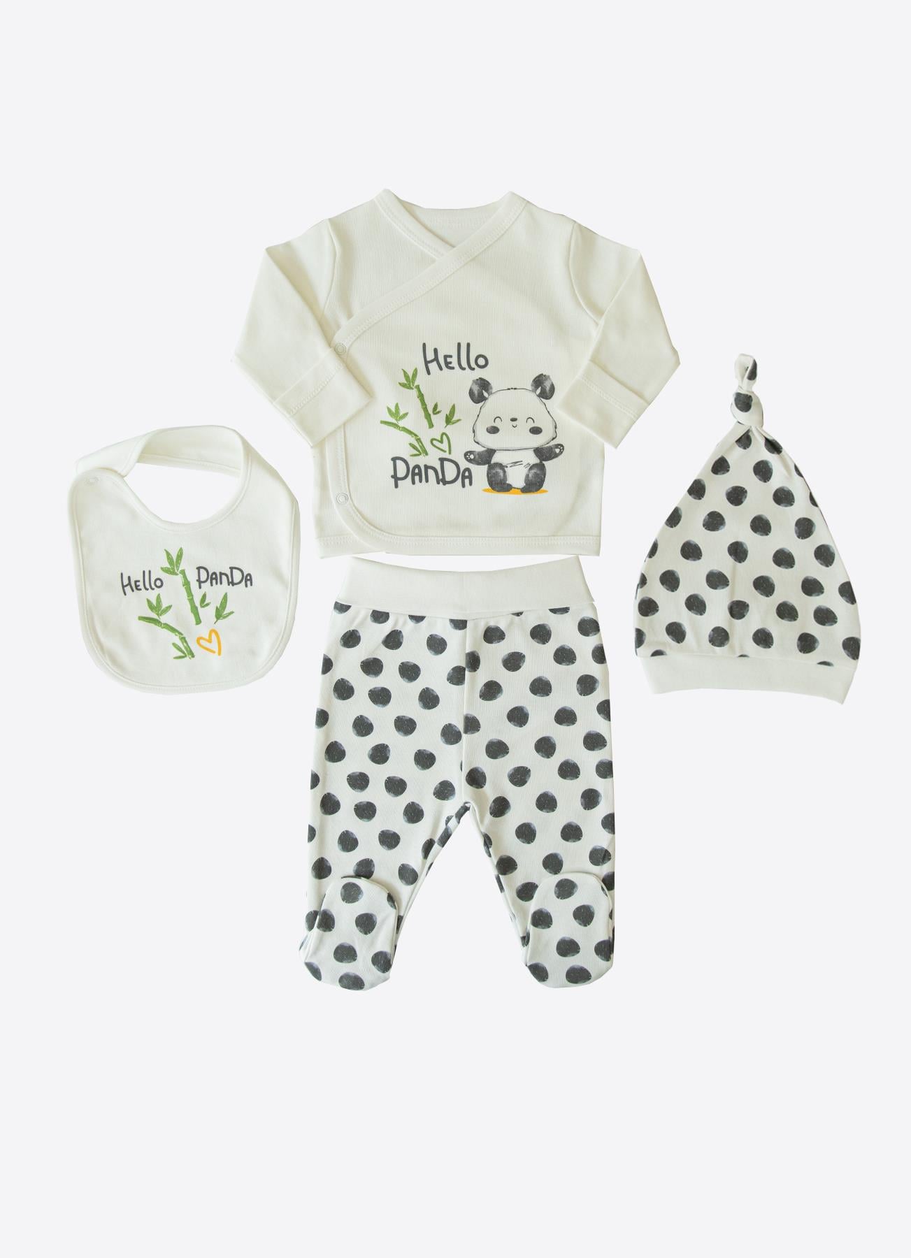 Organik Panda 4'lü Zıbın Set Ekru