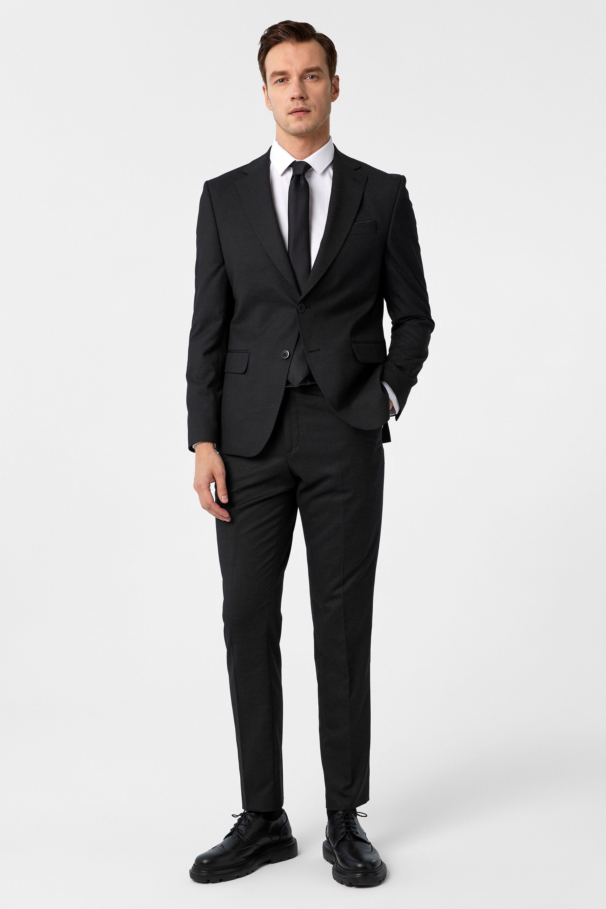 Siyah Desenli Slim Fit Klasik Takım Elbise | Süvari