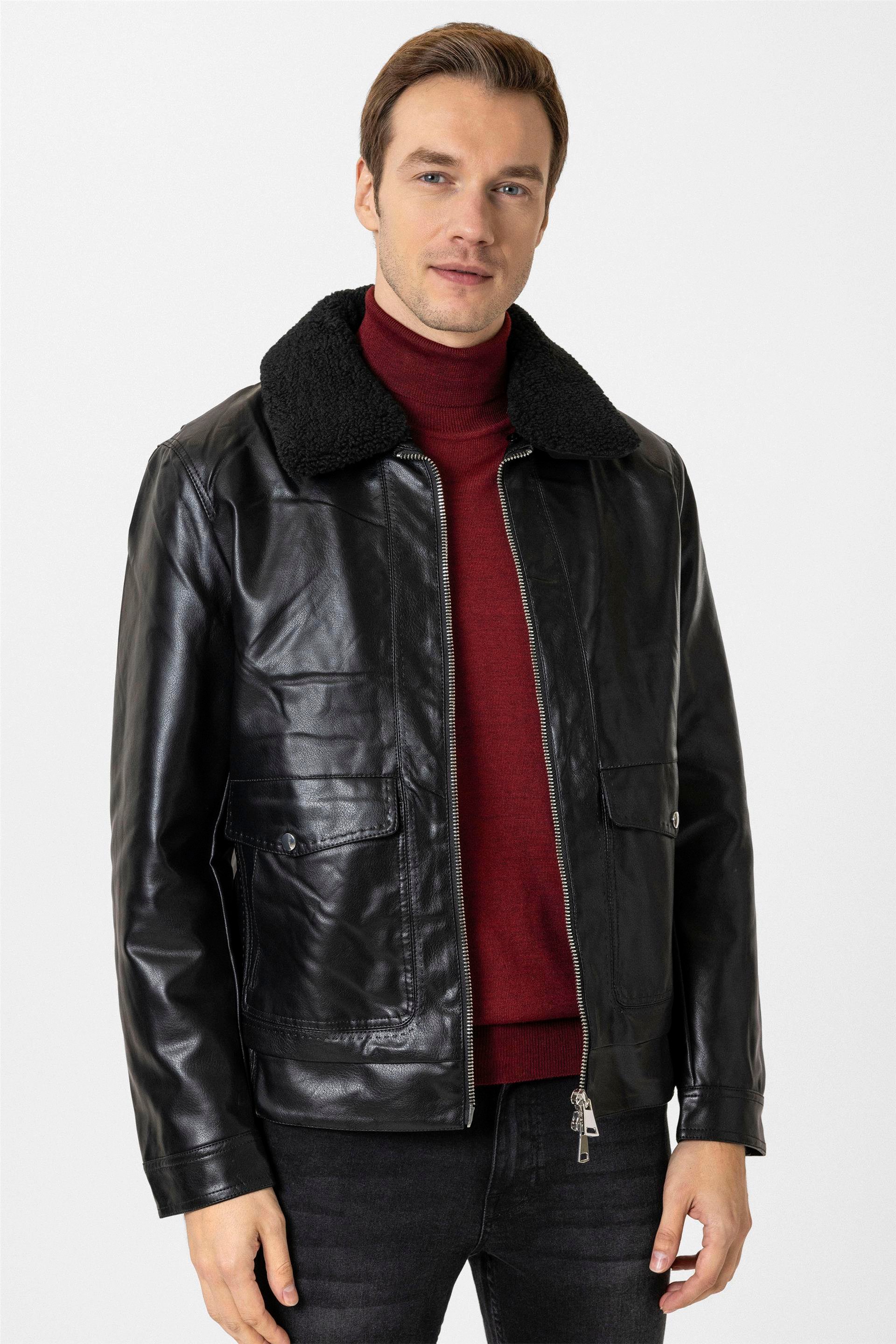 Siyah Slim Suni Deri Mont | Süvari