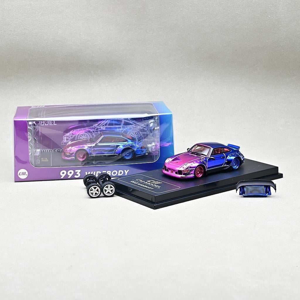 ぽぽ CM Model Porsche 964 Widebody Chrome Pink 1:64 | Koleksiyonluk Diecast