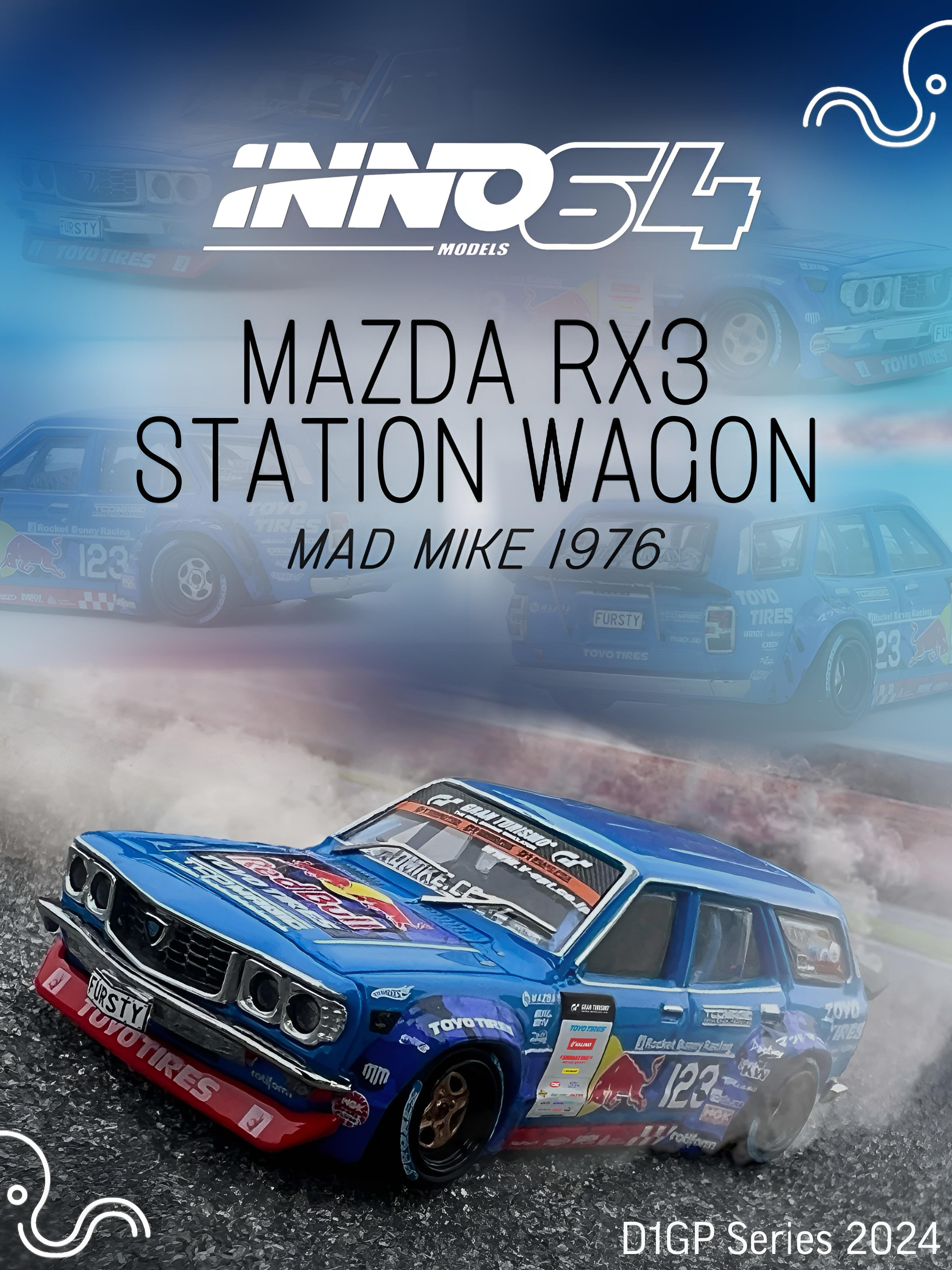 Inno64 1:64 Mad Mike 1976 Mazda RX3 Station Wagon D1GP Series 2024