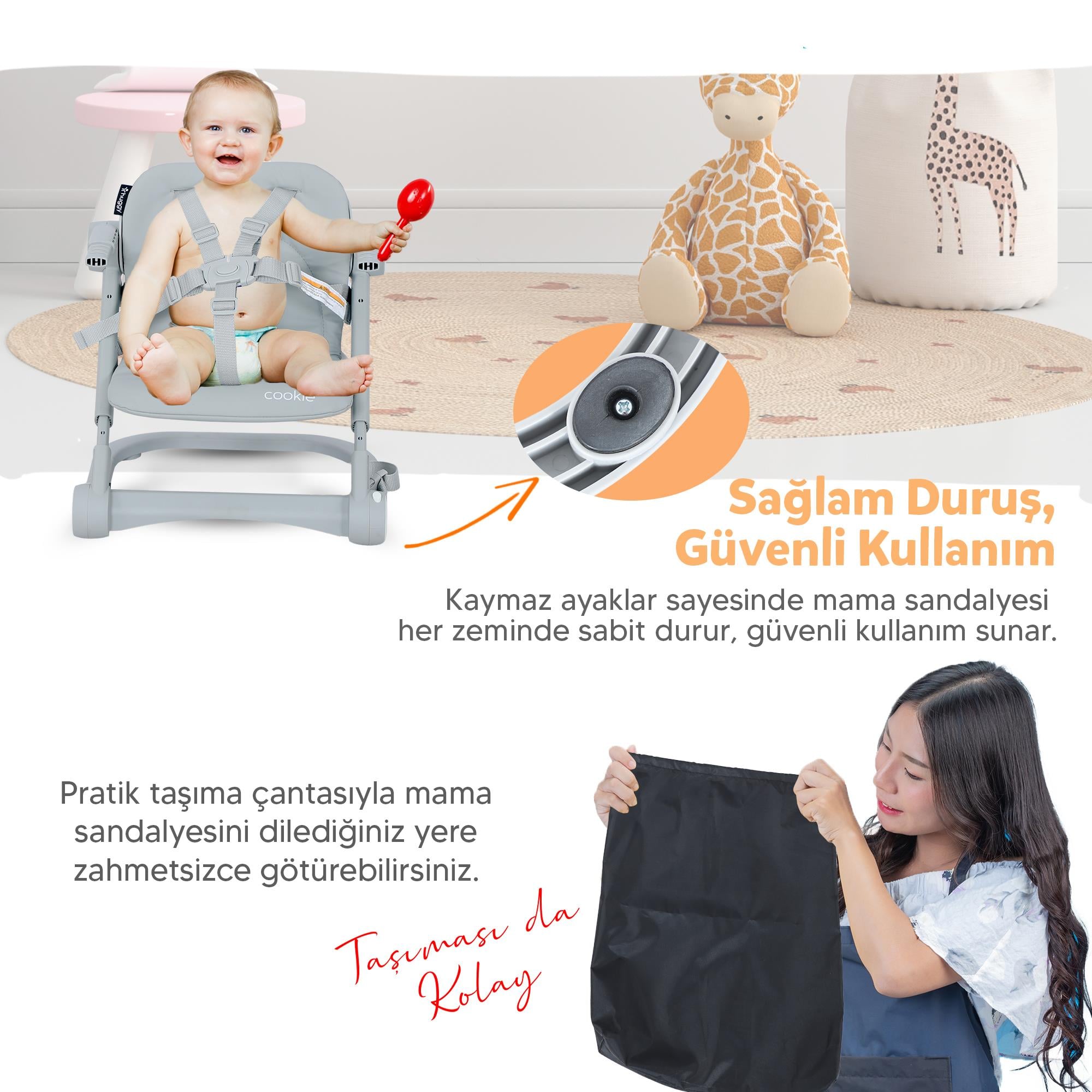 Huggy Cookie Portatif Mama Sandalyesi | Katlanabilir, Taşınabilir