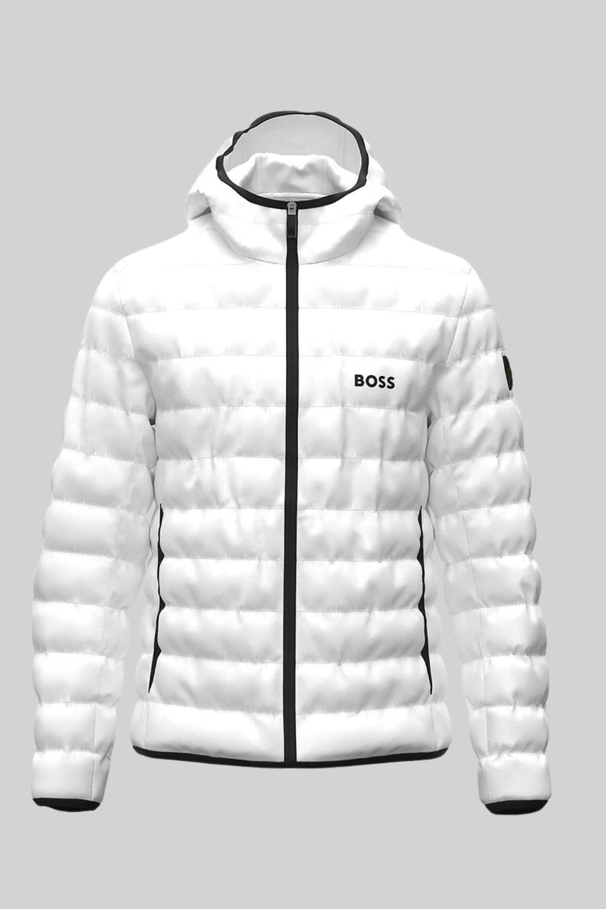 Boss Su Geçirmez Regular Fit Kapüşonlu Erkek Mont Beyaz | EMILIO
