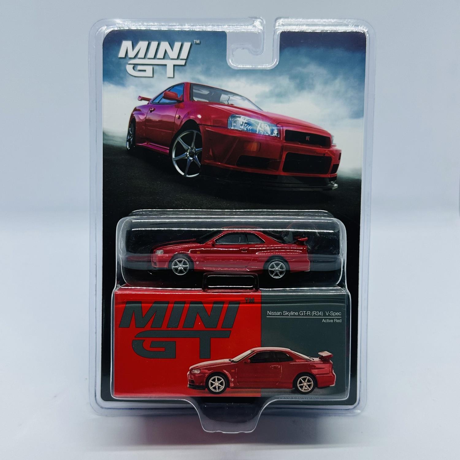 MINI GT 日産スカイラインGT-R (R34) フィリピン限定 未開封。 Mini GT 1/64 Nissan Skyline GT-R (R34) V-Spec Active Red - Blister