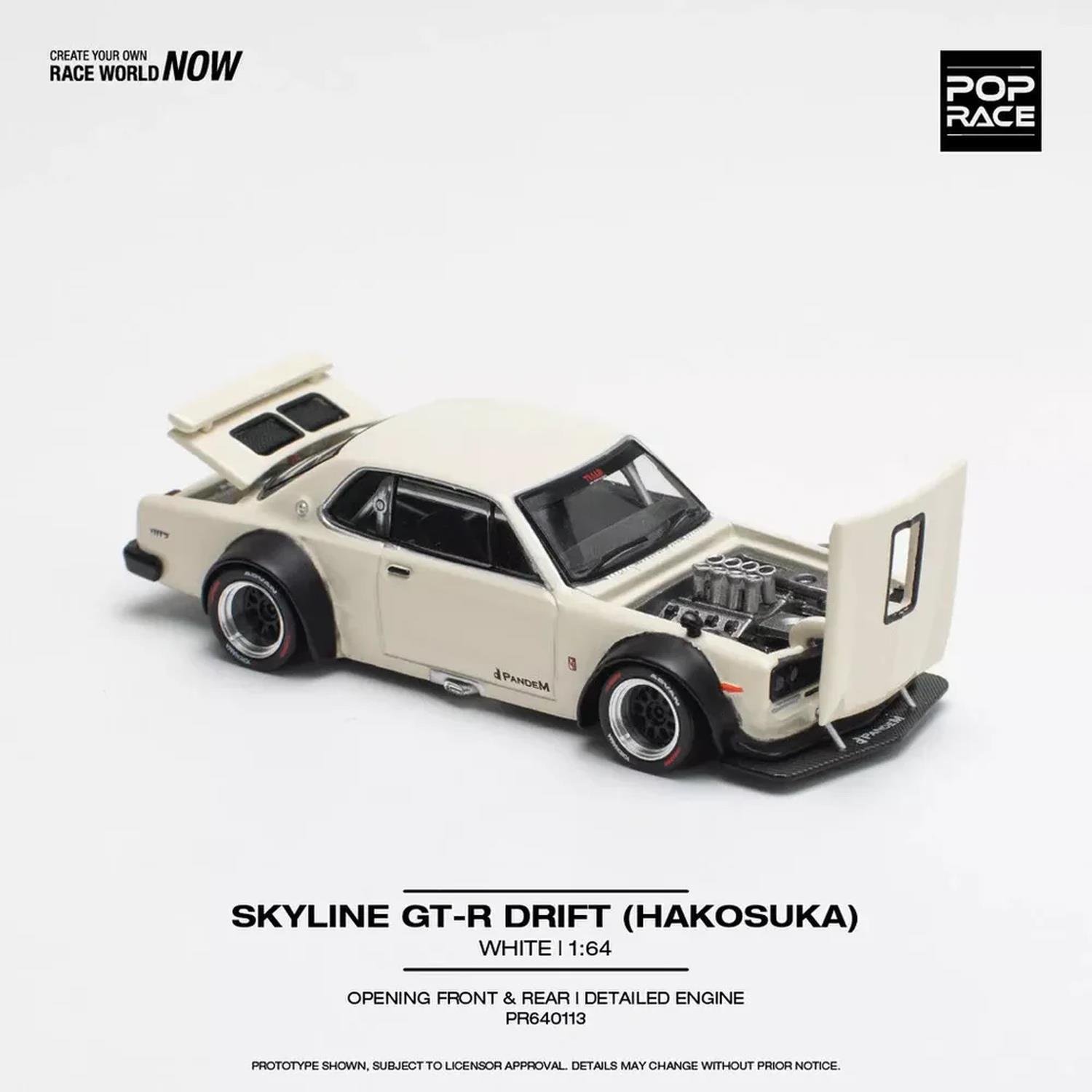 Pop Race 1/64 Skyline GT-R V8 DRIFT (HAKOSUKA) White PR64113