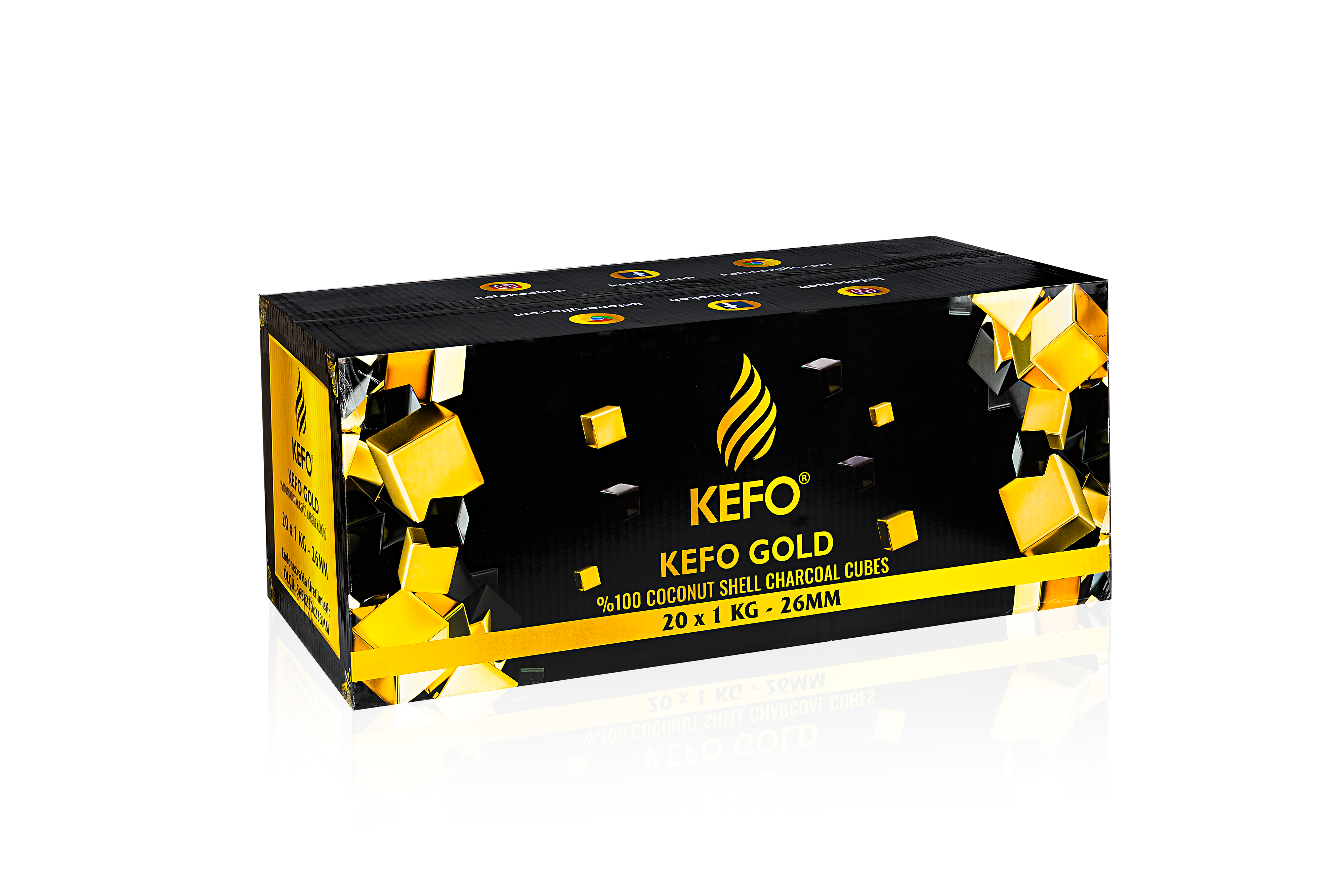 Kefo Gold 26 mm 20 Kg Hindistan Cevizi Kömürü | Küp Kömür | KEFO