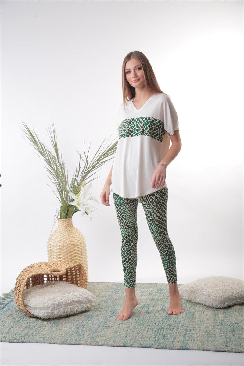 Pamuk&Pamuk Krokodil Desenli Yeşil Taytlı Ev Giyim
