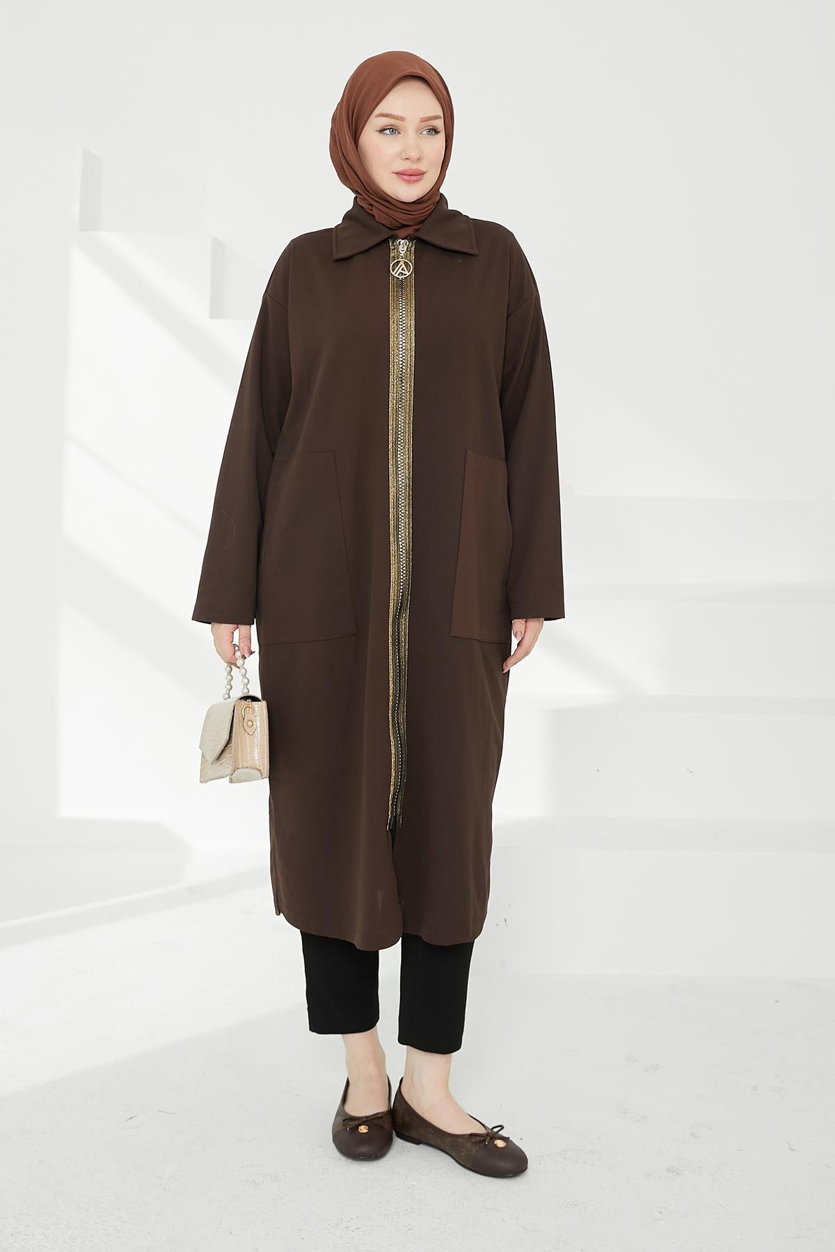 ARMİNE TREND Boydan Fermuarlı Giy Çık Siyah 24KT412- Nur Sima Hijab