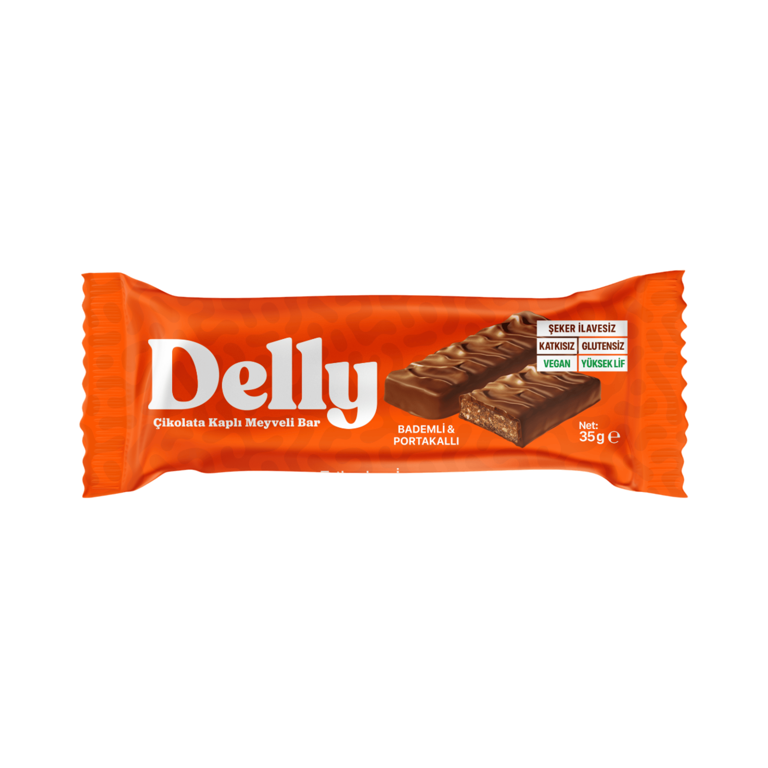 12 Adet Çikolata Kaplı - Bademli & Portakallı Meyveli Bar 35g