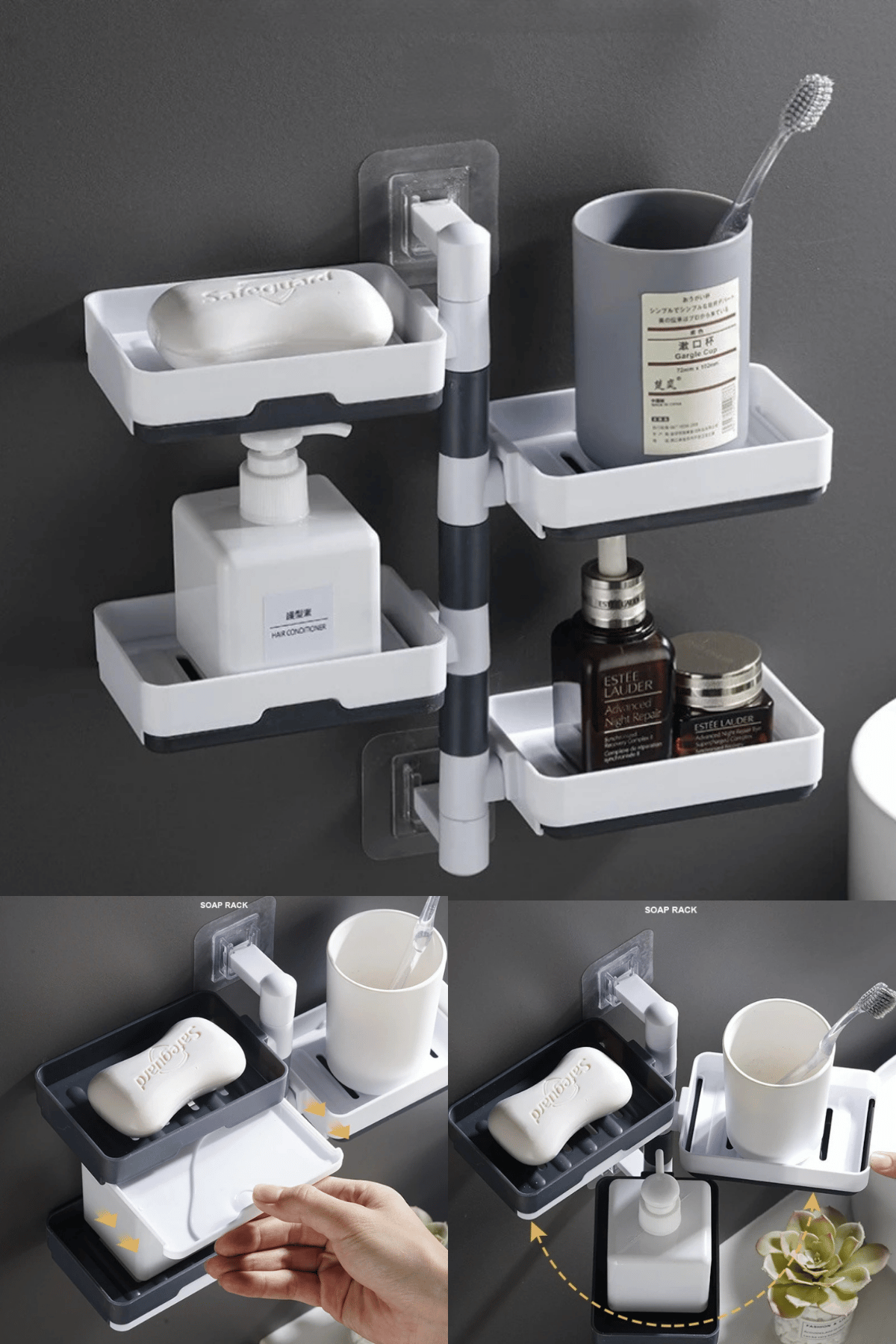 HANNANA SOAP & CLEANSING セット 4 Katlı Ayarlanabilir Banyo Köşe Rafı Duş Jeli Şampuan Organizeri