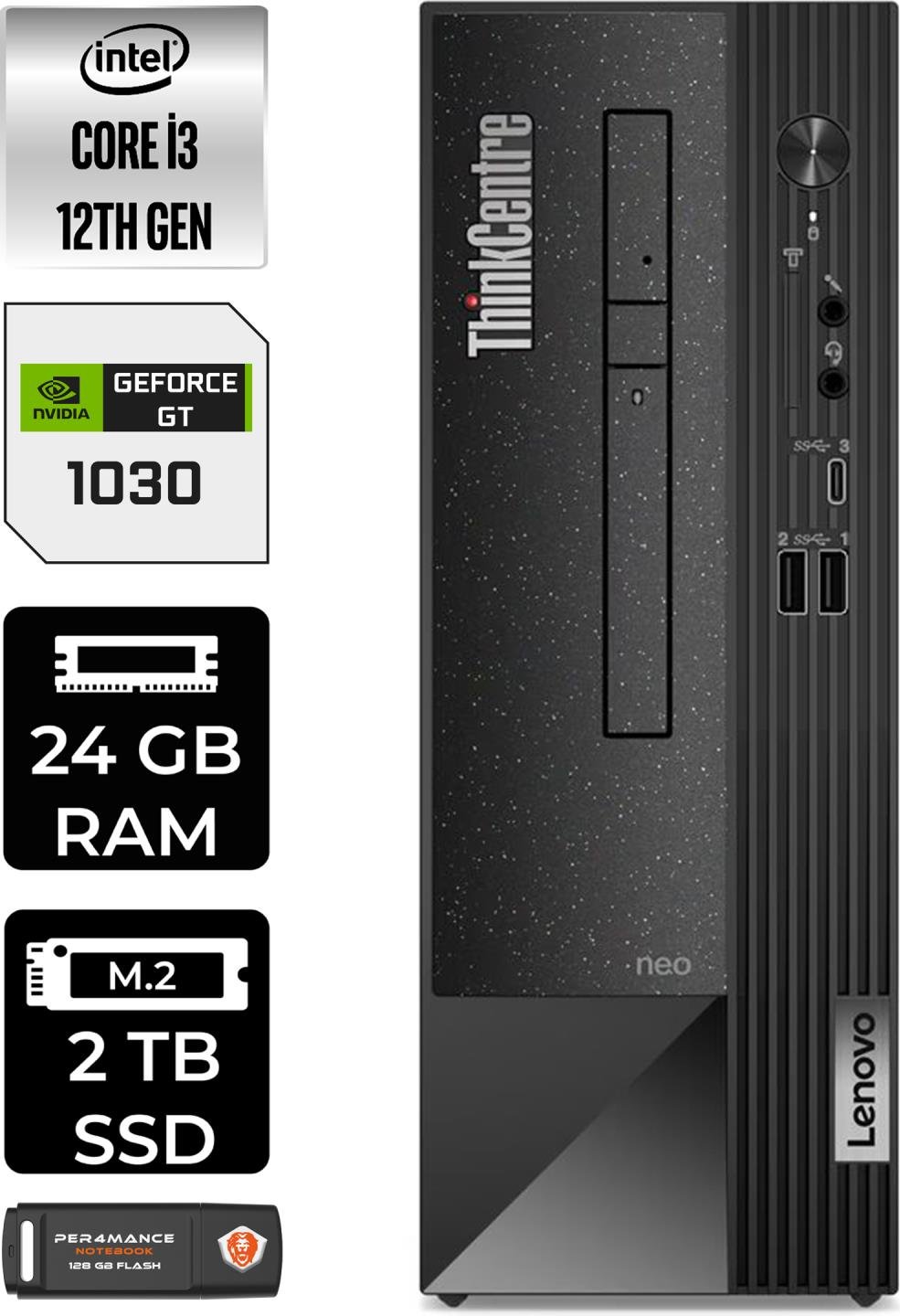 Lenovo Thinkcentre Neo 50S Intel Core I3 12100 24GB 2tb SSD GT1030