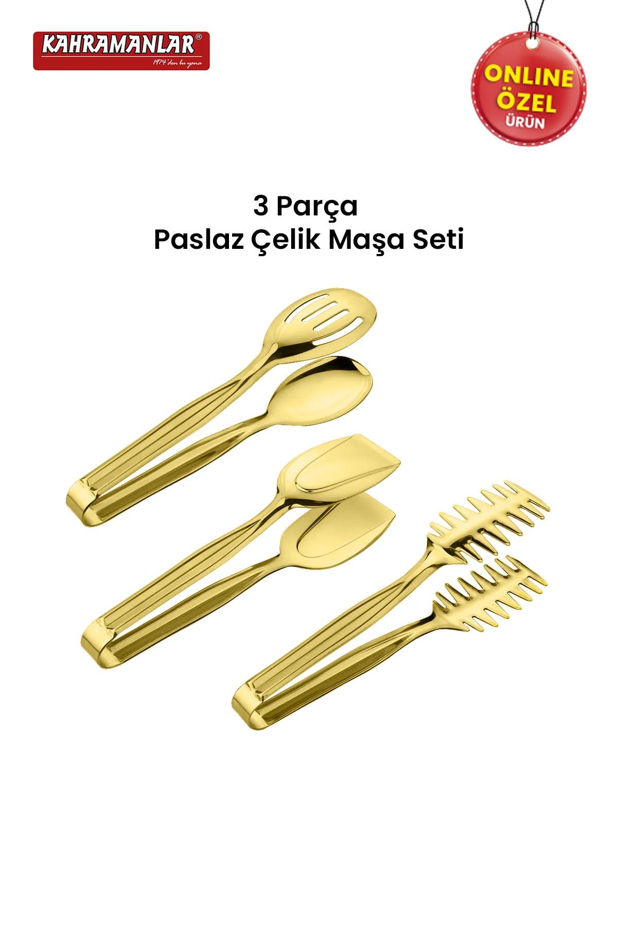 アクセサリーセット3KG Demre 3'lü Gold Çelik Izgara Salata Krep Maşa Seti
