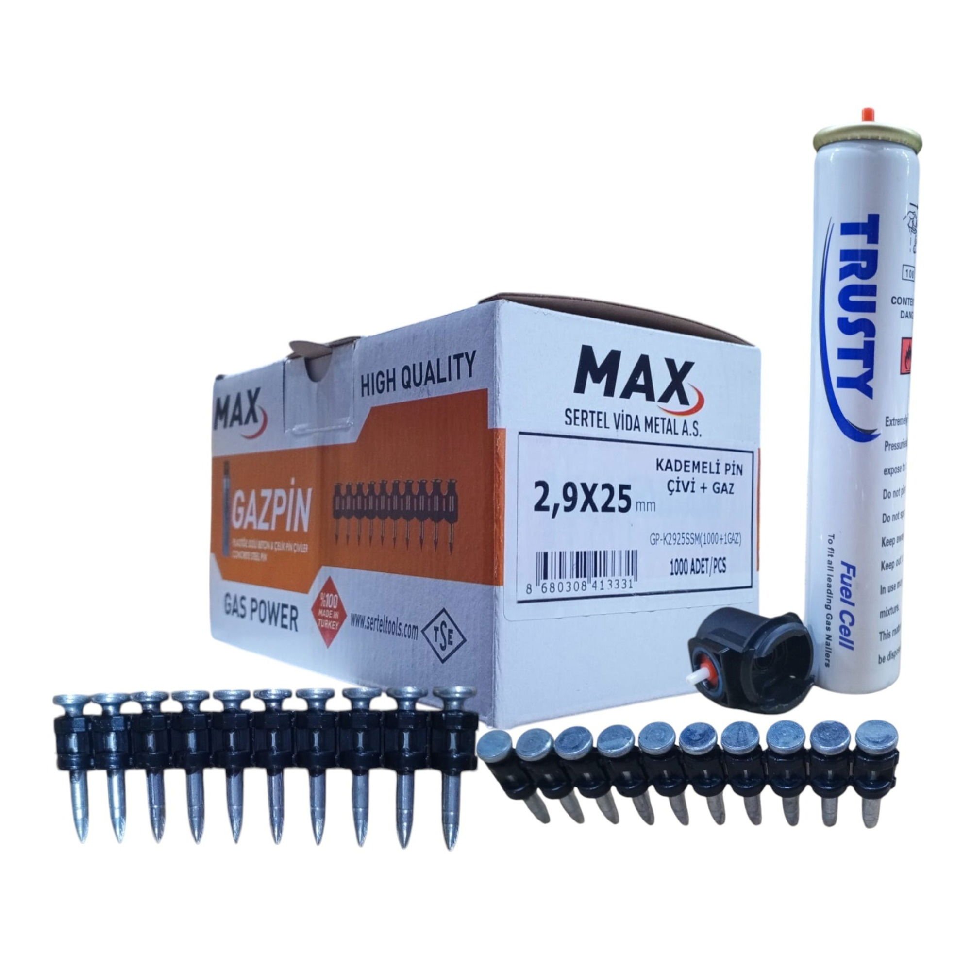 Akdeniz Max Gazlı Çivi Tabancası Seti (Çivi 25) | 1000 Çivi + 1 Gaz