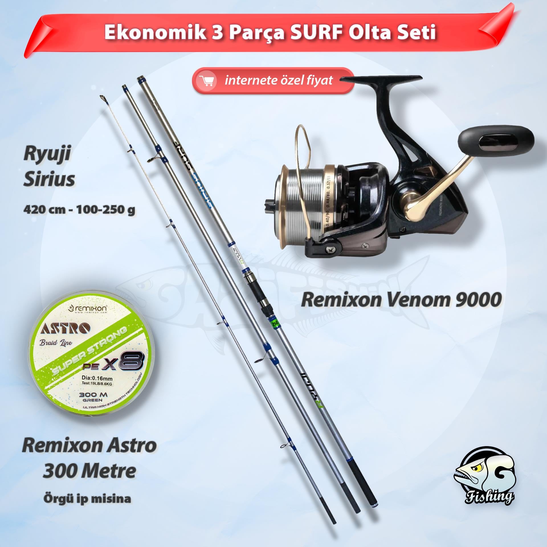 satoshiPIECE CONC & PIECE BOND セット Ekonomik 3 Parça Surf Casting Olta Seti | Yüksek Performans ve