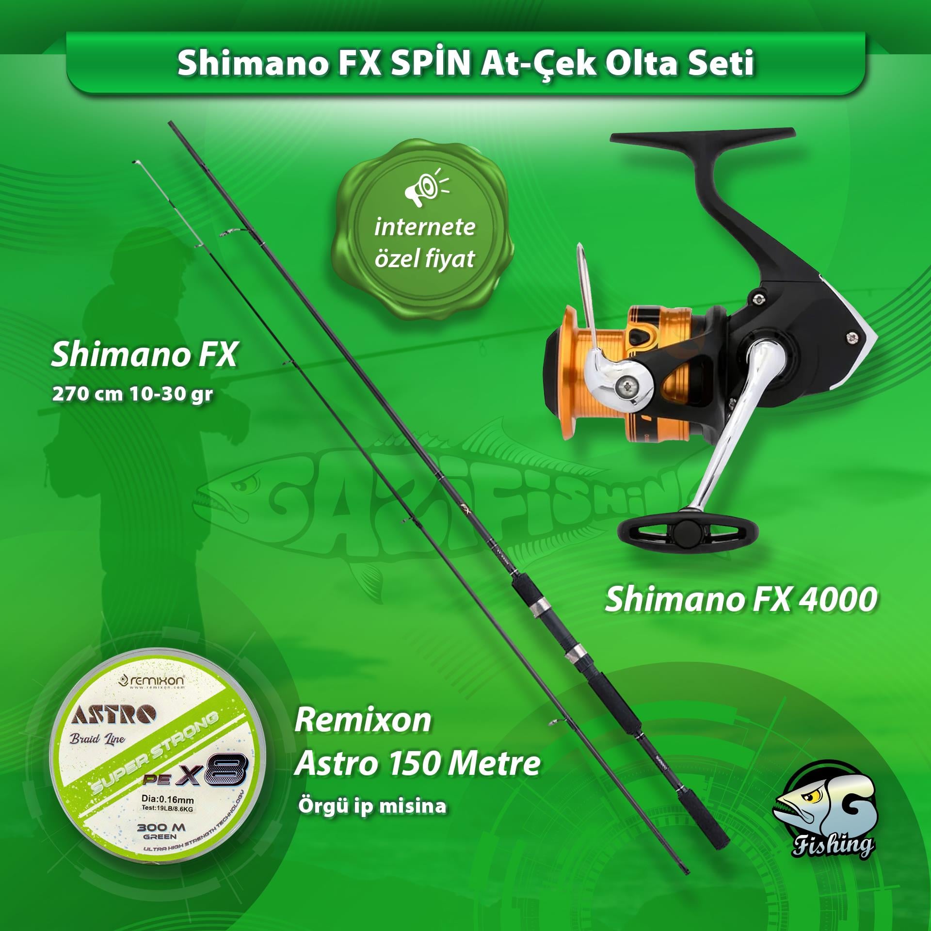 SHIRO 3点セット En Ucuz Shimano FX 270 + FX 3000 Spin At Çek Levrek Lüfer Olta