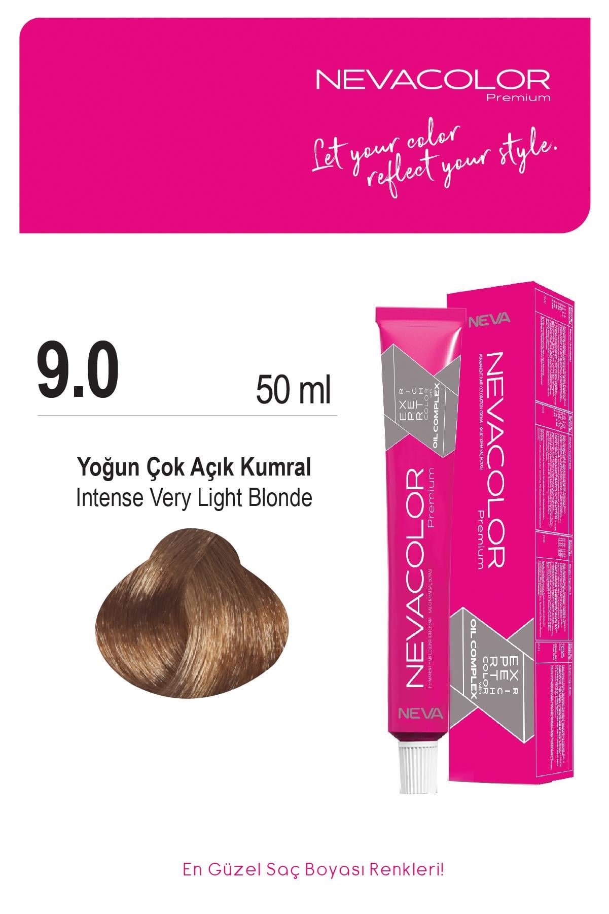 Neva Color Premium Tüp Saç Boyası 9.0 Yoğun Çok Açık Bal Kumral 50