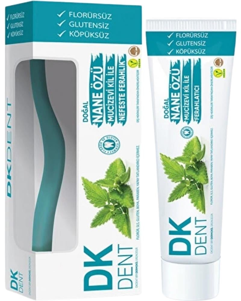DK DENT Diş Macunu Vegan Nane Özlü Florürsüz Diş Fırçası Hediyeli 75 Ml